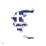 Autocollant drapeau de la Grèce sur fond blanc et bleu