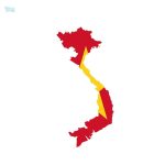 Autocollant carte du Vietnam avec drapeau national