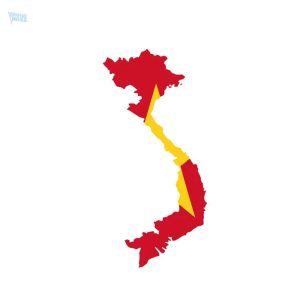 Autocollant carte du Vietnam avec drapeau national