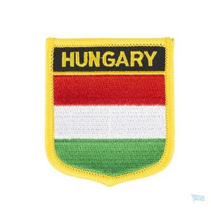 Badge drapeau Hongrie, symbole national en couleurs rouge, blanc et vert