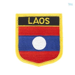 Badge drapeau du Laos, symbole national coloré et distinctif
