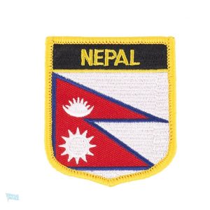 Badge drapeau du Népal avec design traditionnel et coloré