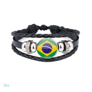 Bracelet en cuir avec drapeau du Brésil