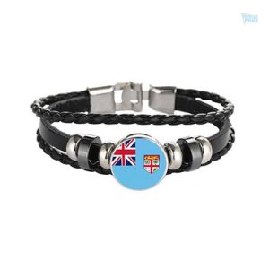 Bracelet en cuir avec motif du drapeau de Fidji
