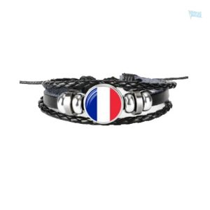 Bracelet en cuir aux couleurs du drapeau français