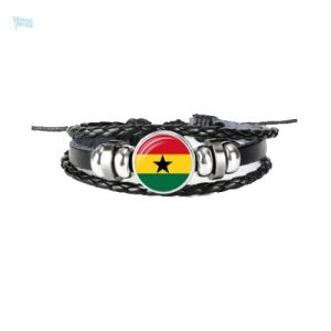 Bracelet en cuir aux couleurs du drapeau du Ghana