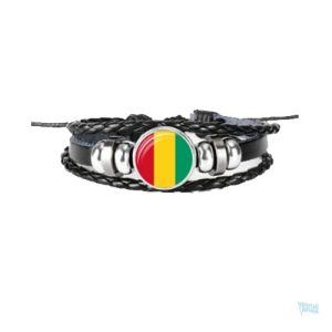 Bracelet en cuir avec drapeau de la Guinée