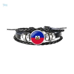 Bracelet en cuir avec le drapeau d'Haïti