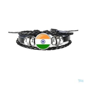 Bracelet en cuir avec le drapeau de l'Inde