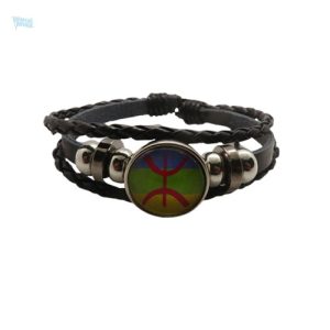 Bracelet en cuir avec drapeau berbère