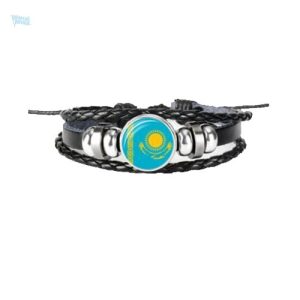 Bracelet en cuir avec drapeau du Kazakhstan
