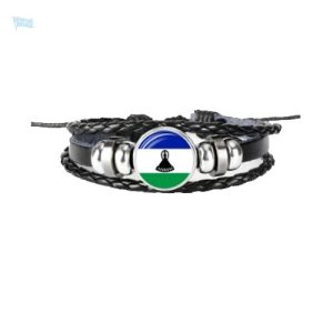 Bracelet en cuir avec drapeau Lesotho