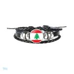 Bracelet en cuir avec drapeau du Liban