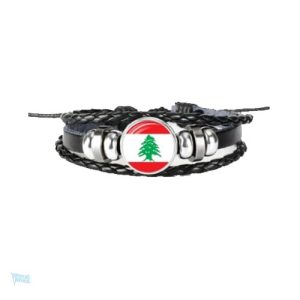 Bracelet en cuir avec drapeau du Liban
