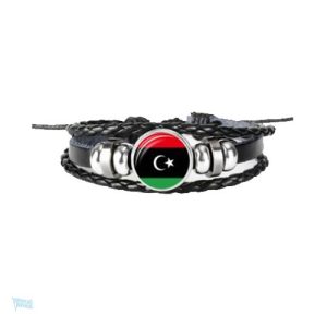 Bracelet en cuir avec motif du drapeau de la Libye