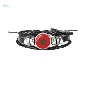 Bracelet en cuir avec drapeau du Maroc