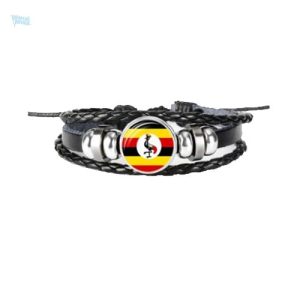 Bracelet en cuir avec drapeau de l'Ouganda