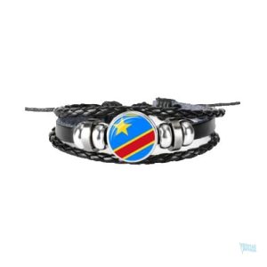 Bracelet en cuir avec drapeau de la RDC