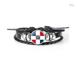 Bracelet en cuir avec drapeau de la République Dominicaine