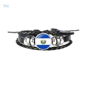 Bracelet en cuir avec drapeau du Salvador