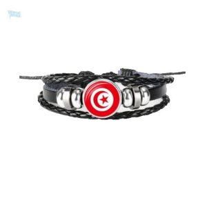 Bracelet en cuir avec drapeau de la Tunisie