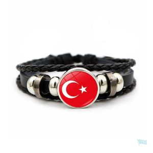 Bracelet en cuir avec drapeau de la Turquie