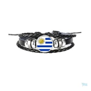 Bracelet cuir avec drapeau de l'Uruguay