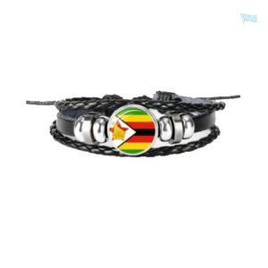 Bracelet en cuir avec motif du drapeau du Zimbabwe
