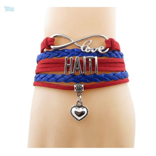 Bracelet love Haïti avec motifs du drapeau haïtien