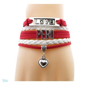 Bracelet love Pérou en tissu aux couleurs du drapeau péruvien
