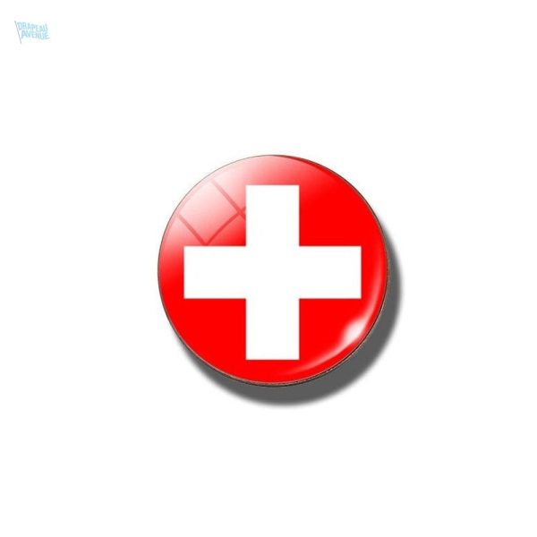 Broche ronde drapeau Suisse en métal
