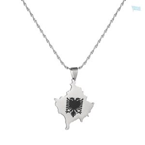 Collier argent carte de l'Albanie, élégant et symbolique