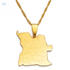 Collier carte Angola couleur or élégant et symbolique