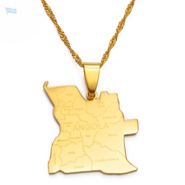 Collier carte Angola couleur or élégant et symbolique