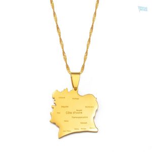 Collier carte Côte d'Ivoire en métal