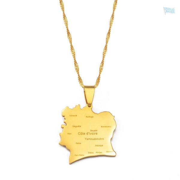 Collier carte Côte d'Ivoire en métal