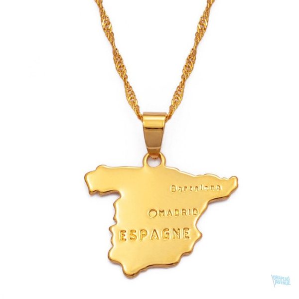 Collier carte Espagne en métal doré
