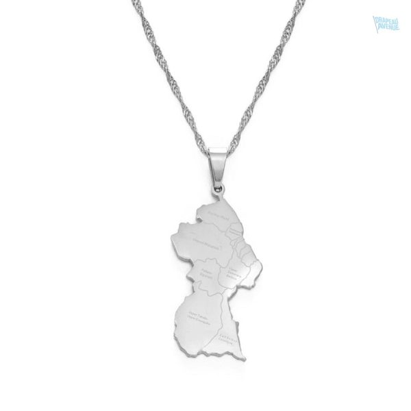 Collier argent avec motif du drapeau de la Guyana