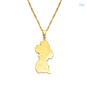 Collier carte Guyana en or, accessoire symbolique