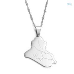 Collier argent avec carte de l'Irak design élégant