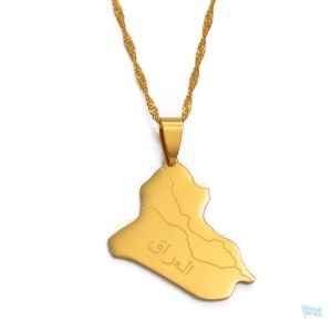 Collier carte Irak en couleur or élégant et symbolique