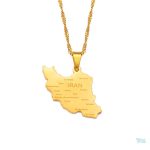 Collier carte Iran en métal doré, élégant et symbolique
