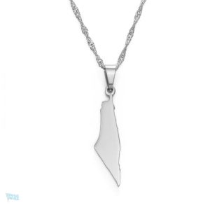 Collier argent représentant la carte d'Israël