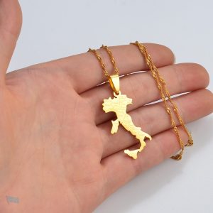 Collier carte Italie, accessoire mode en couleur or, style unique