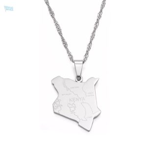 Collier argenté représentant la carte du Kenya