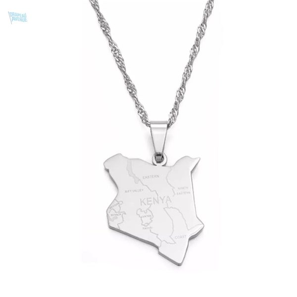 Collier argenté représentant la carte du Kenya