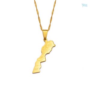 Collier carte du Maroc en drapeau marocain
