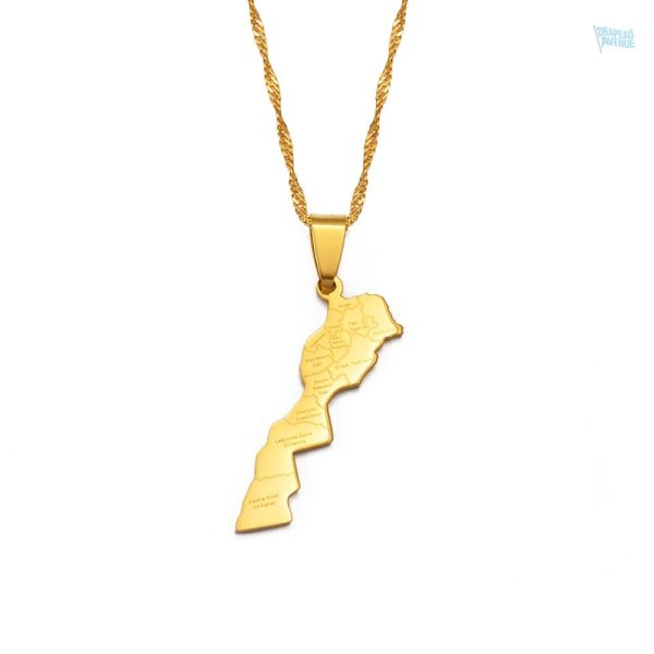 Collier carte du Maroc en drapeau marocain