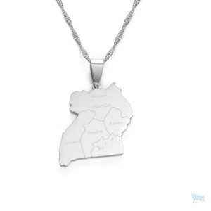 Collier argent représentant la carte de l'Ouganda