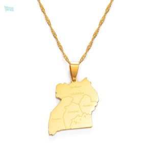 Collier carte Ouganda en métal doré